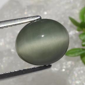 Quartz Cat's Eye طبيعي بلون أخضر، وزن ‎3.66‎ قيراط، شكل بيضاوى، مقاس ‎10.4x8.8‎ مم