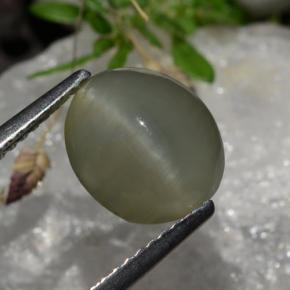 Quartz Cat's Eye طبيعي بلون أسود رمادى، وزن ‎2.99‎ قيراط، شكل بيضاوى، مقاس ‎9.8x8.3‎ مم