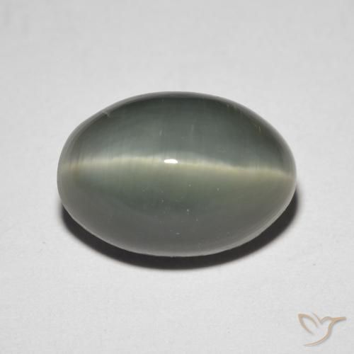 4.76ct طبيعي رمادى مخضر كوارتز عين القط, بيضوي, غير شفاف
