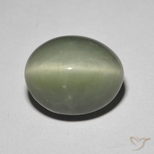 Quartz Cat's Eye طبيعي بلون أخضر رمادى، وزن ‎5.26‎ قيراط، شكل بيضاوى، مقاس ‎11.6x9.4‎ مم