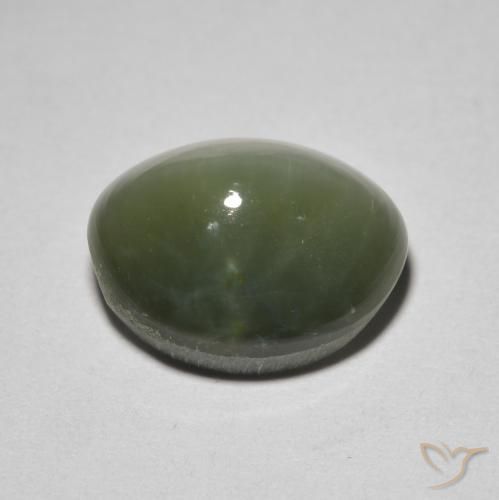 Quartz Cat's Eye طبيعي بلون أخضر رمادى، وزن ‎5.26‎ قيراط، شكل بيضاوى، مقاس ‎11.6x9.4‎ مم