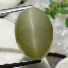 Quartz Cat's Eye طبيعي بلون أصفر فاتح، وزن ‎9.05‎ قيراط، شكل بيضاوى، مقاس ‎15.4x11.1‎ مم