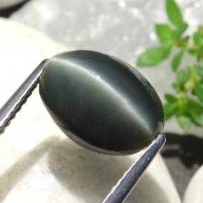 Quartz Cat's Eye طبيعي بلون أخضر، وزن ‎5.06‎ قيراط، شكل بيضاوى، مقاس ‎11.5x8.3‎ مم