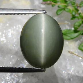 كوارتز عين القط أخضر رمادى طبيعي، قصة بيضاوى، 6.74 قيراط، غير شفاف