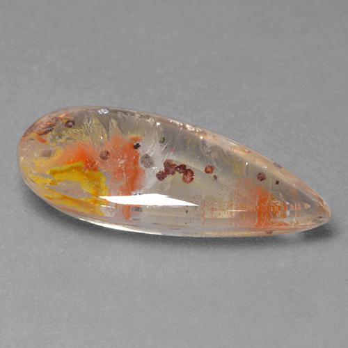 كوارتز مع مرقشيتا متعدد الألوان طبيعي، شكل الكمثرى، 8.01 قيراط، شفاف