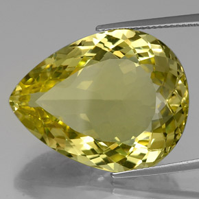 كوارتز طبيعي بلون ليموني، وزن ‎30.20‎ قيراط، شكل شكل الكمثرى، مقاس ‎25.9x20.4‎ مم