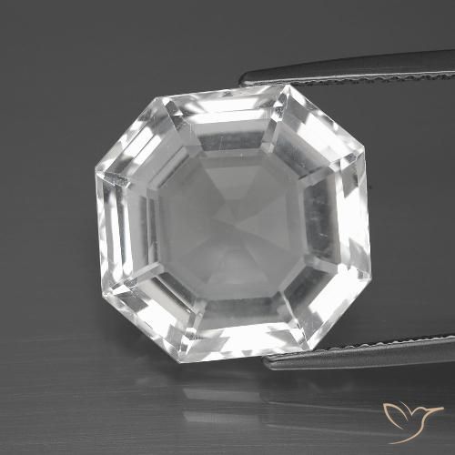 12.10ct طبيعي أبيض شفاف كوارتز, قص الزمرد, VVS