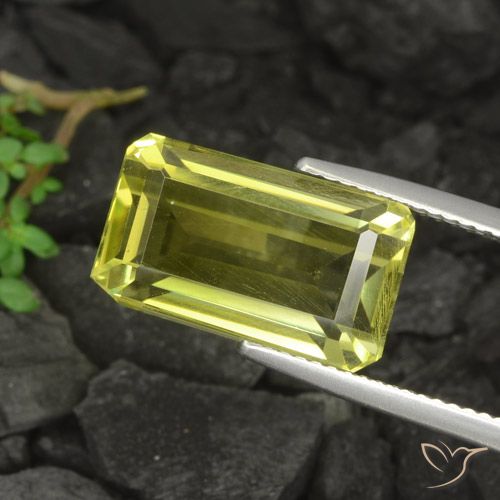 11.09ct طبيعي أصفر أخضر كوارتز, قص الزمرد, VVS-VS