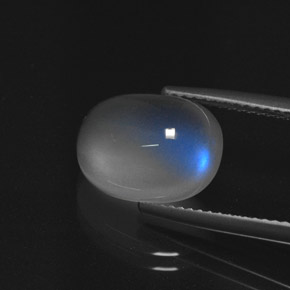 قوس قزح حجر القمر أبيض أزرق طبيعي، قصة بيضاوى، 5.09 قيراط، نصف شفاف