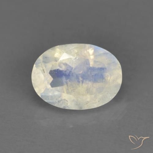 0.91ct طبيعي أبيض مزرق قوس قزح حجر القمر, بيضوي, شفاف