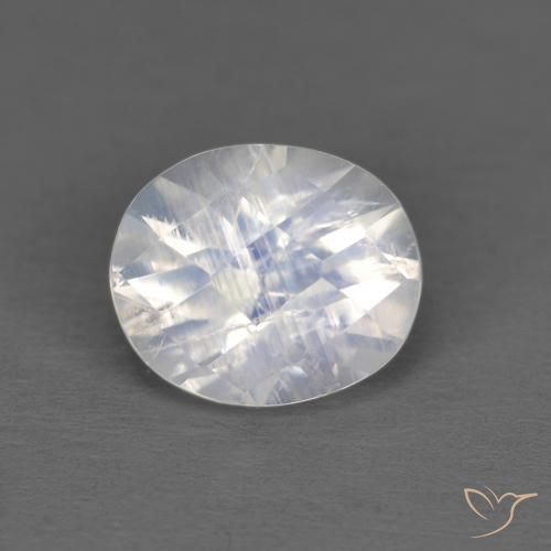 1.02ct طبيعي أبيض مزرق قوس قزح حجر القمر, بيضوي, شفاف