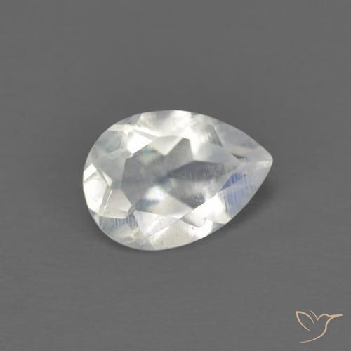 0.65ct طبيعي أبيض مزرق قوس قزح حجر القمر, شكل الكمثرى, شفاف