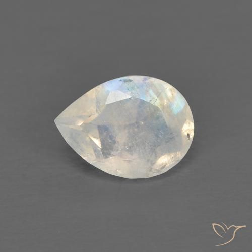 0.66ct طبيعي أبيض مزرق قوس قزح حجر القمر, شكل الكمثرى, شفاف