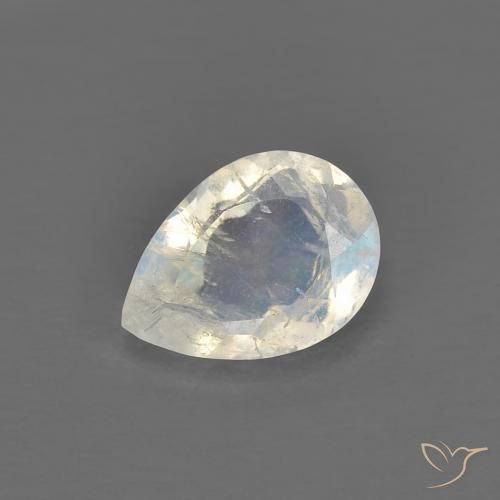 0.73ct طبيعي أبيض مزرق قوس قزح حجر القمر, شكل الكمثرى, شفاف