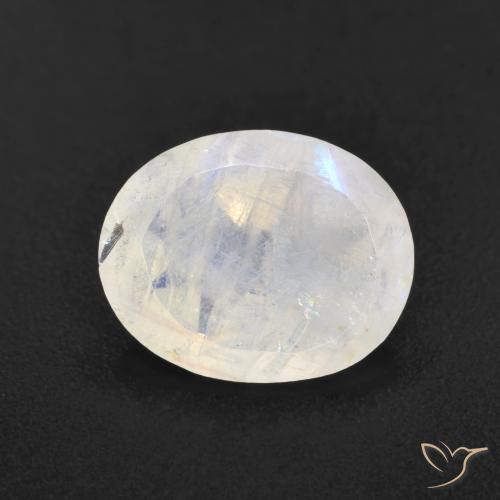 3.12ct طبيعي أبيض مزرق قوس قزح حجر القمر, بيضوي, نصف شفاف