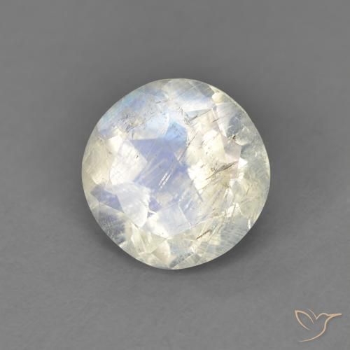 1.28ct طبيعي أبيض مزرق قوس قزح حجر القمر, دائري, شفاف