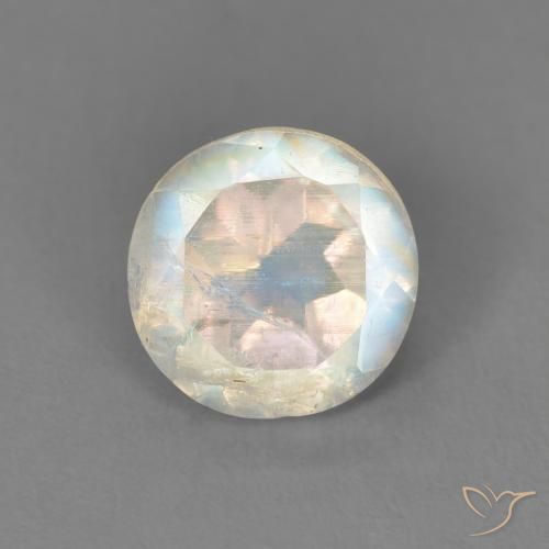 1.33ct طبيعي أبيض مزرق قوس قزح حجر القمر, دائري, شفاف