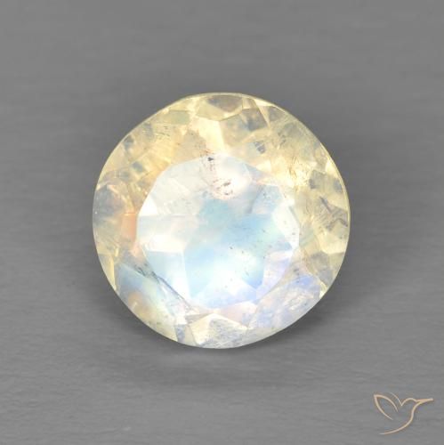 1.86ct طبيعي أبيض مزرق قوس قزح حجر القمر, دائري, شفاف