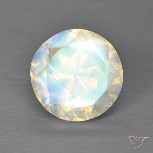 2.98ct طبيعي أبيض مزرق قوس قزح حجر القمر, دائري, شفاف