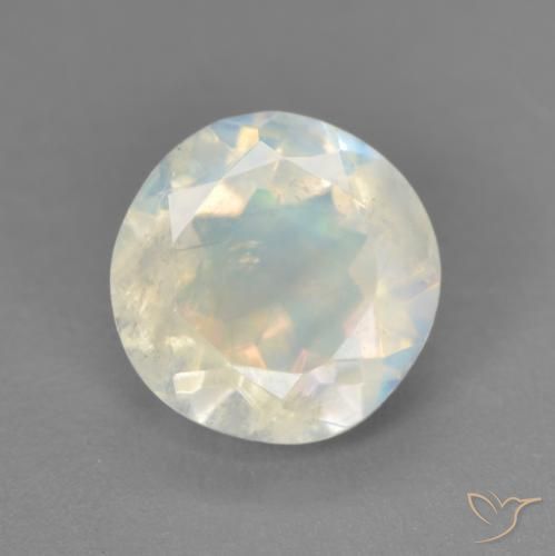 1.71ct طبيعي أبيض مزرق قوس قزح حجر القمر, دائري, شفاف
