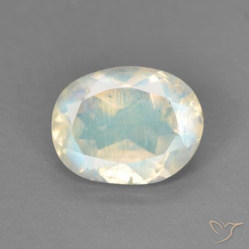 1.64ct طبيعي أبيض مزرق قوس قزح حجر القمر, بيضوي, شفاف