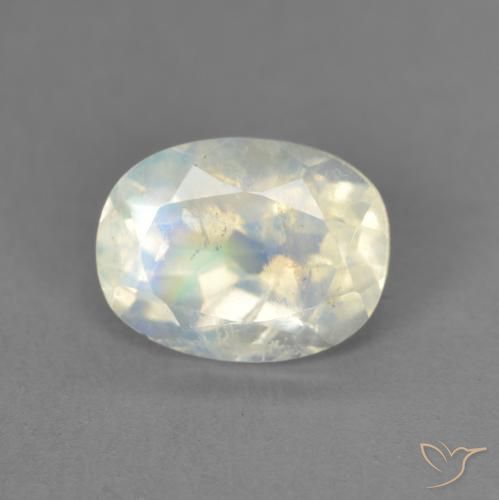 1.47ct طبيعي أبيض مزرق قوس قزح حجر القمر, بيضوي, شفاف