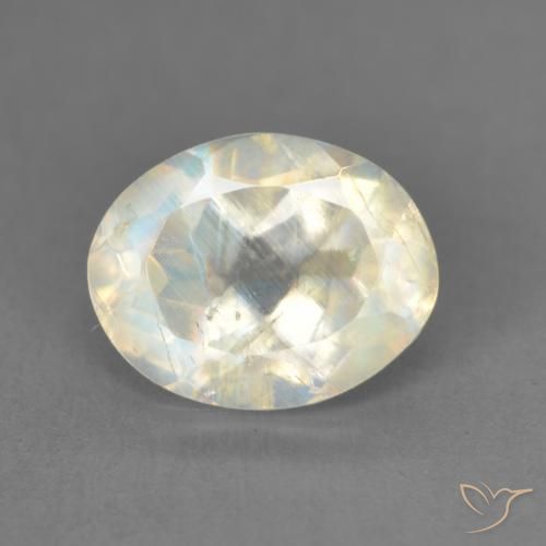1.91ct طبيعي أبيض مزرق قوس قزح حجر القمر, بيضوي, شفاف