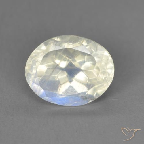 1.90ct طبيعي أبيض مزرق قوس قزح حجر القمر, بيضوي, شفاف