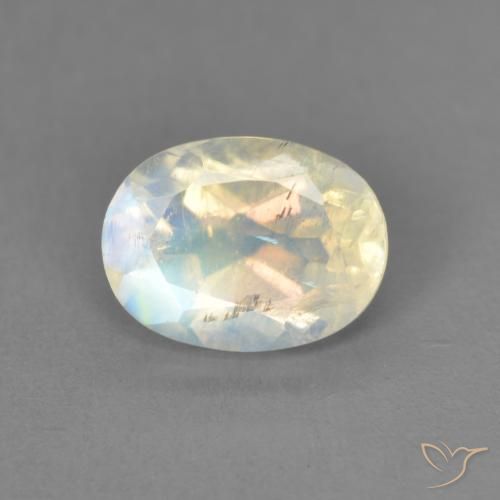 1.38ct طبيعي أبيض مزرق قوس قزح حجر القمر, بيضوي, شفاف