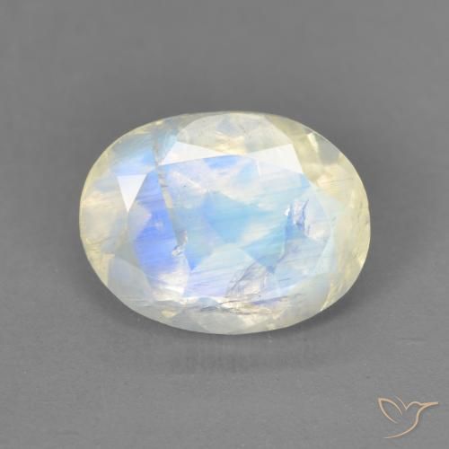 1.85ct طبيعي أبيض مزرق قوس قزح حجر القمر, بيضوي, شفاف
