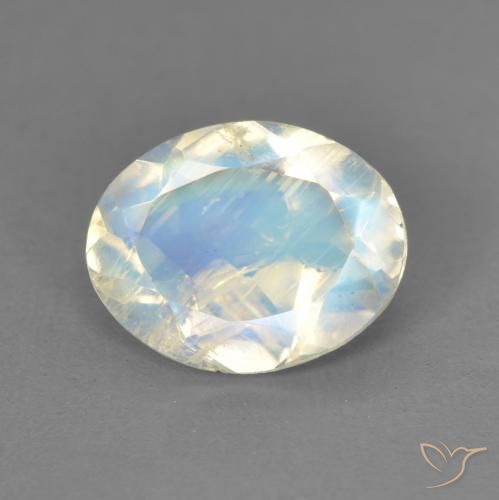 1.62ct طبيعي أبيض مزرق قوس قزح حجر القمر, بيضوي, شفاف