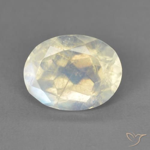 1.94ct طبيعي أبيض مزرق قوس قزح حجر القمر, بيضوي, شفاف
