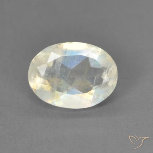 1.21ct طبيعي أبيض مزرق قوس قزح حجر القمر, بيضوي, شفاف