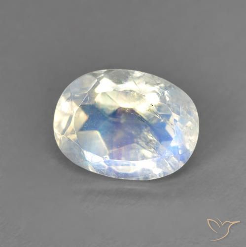 1.33ct طبيعي أبيض مزرق قوس قزح حجر القمر, بيضوي, شفاف