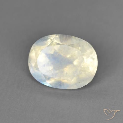 1.28ct طبيعي أبيض مزرق قوس قزح حجر القمر, بيضوي, شفاف