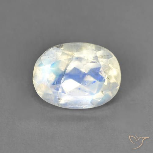 1.44ct طبيعي أبيض مزرق قوس قزح حجر القمر, بيضوي, شفاف