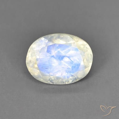 1.33ct طبيعي أبيض مزرق قوس قزح حجر القمر, بيضوي, شفاف