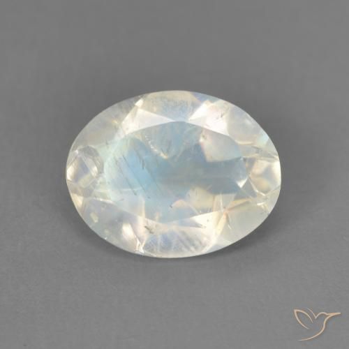 1.75ct طبيعي أبيض مزرق قوس قزح حجر القمر, بيضوي, شفاف