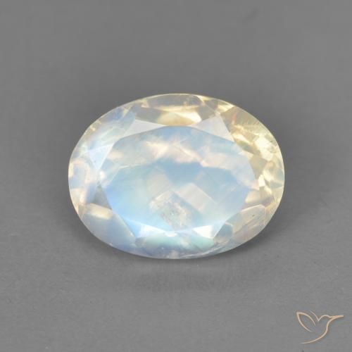 2.13ct طبيعي أبيض مزرق قوس قزح حجر القمر, بيضوي, شفاف