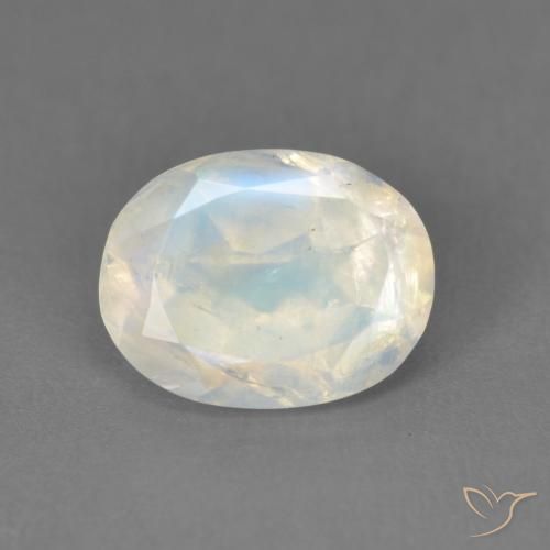 1.91ct طبيعي أبيض مزرق قوس قزح حجر القمر, بيضوي, شفاف