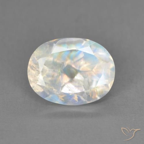 2.15ct طبيعي أبيض مزرق قوس قزح حجر القمر, بيضوي, شفاف