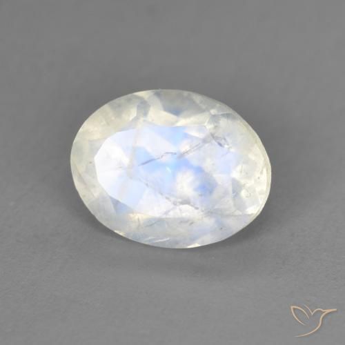 1.94ct طبيعي أبيض مزرق قوس قزح حجر القمر, بيضوي, شفاف