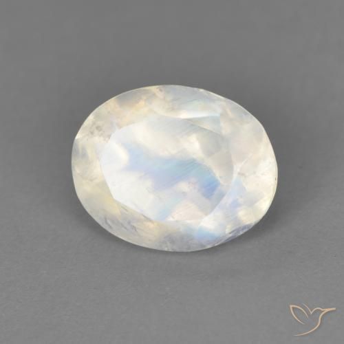 1.90ct طبيعي أبيض مزرق قوس قزح حجر القمر, بيضوي, شفاف