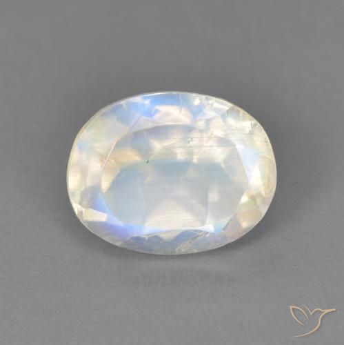 2.10ct طبيعي أبيض مزرق قوس قزح حجر القمر, بيضوي, شفاف