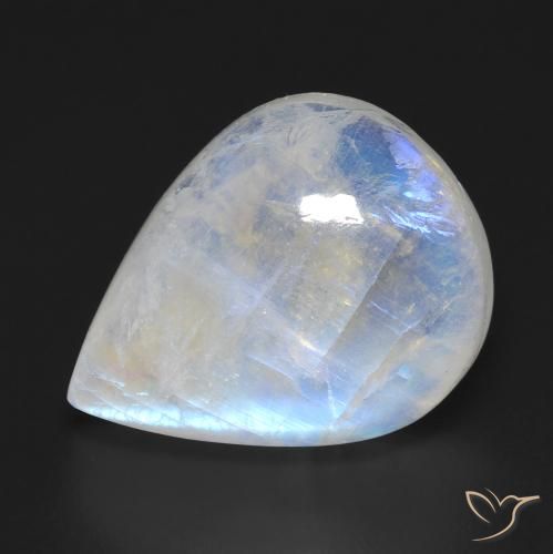 12.94ct طبيعي أبيض مزرق قوس قزح حجر القمر, شكل الكمثرى, شفاف