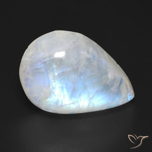 12.07ct طبيعي أبيض مزرق قوس قزح حجر القمر, شكل الكمثرى, شفاف
