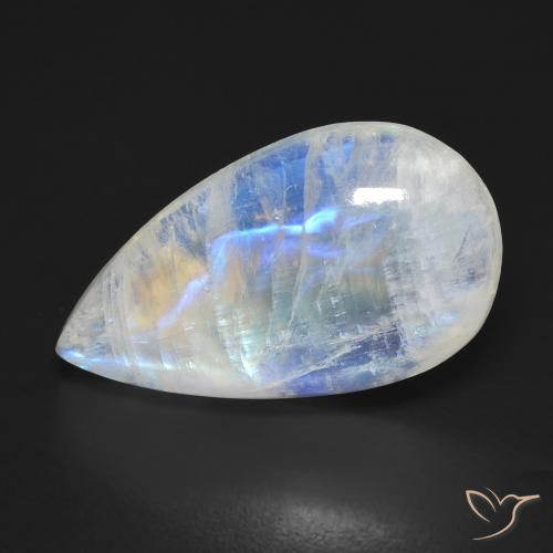 10.55ct طبيعي أبيض مزرق قوس قزح حجر القمر, شكل الكمثرى, شفاف