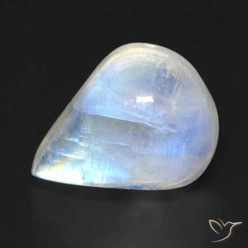 9.93ct طبيعي أبيض مزرق قوس قزح حجر القمر, شكل الكمثرى, شفاف