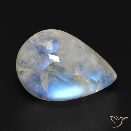 10.22ct طبيعي أبيض مزرق قوس قزح حجر القمر, شكل الكمثرى, شفاف