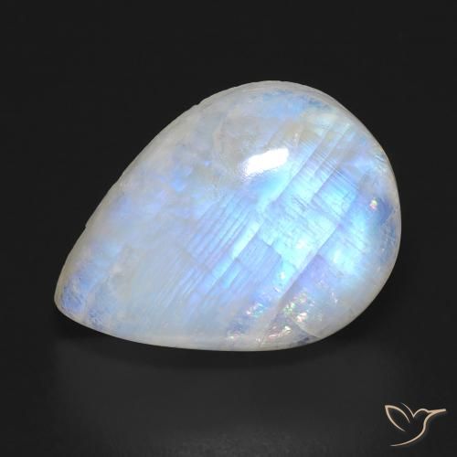 12.19ct طبيعي أبيض مزرق قوس قزح حجر القمر, شكل الكمثرى, شفاف